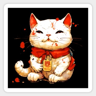 Copy of Japanese Lucky Cat: Maneki-Neko on a Dark Background Sticker